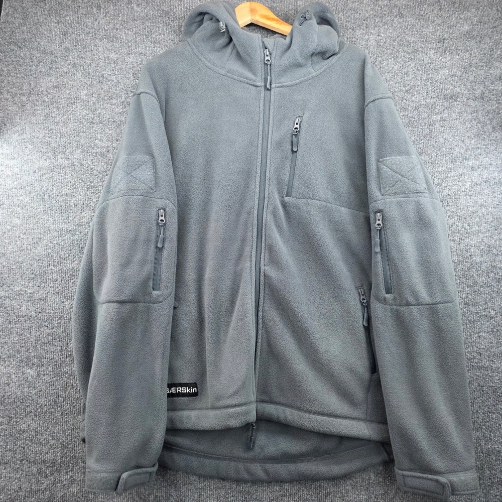 Baerskin‎ Tactical Hoodie Mens 2XL Grey Full Zip Fleece Jacket Multi-Pocket NEW